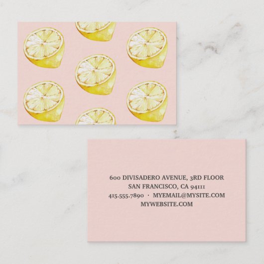 Modern pastroze en gele leemons visitekaartje (Voorkant / Achterkant)