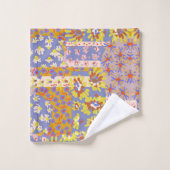 Modern Patchwork Daisy Flowers op Periwinkle Bad Handdoek (Wasdoekje)