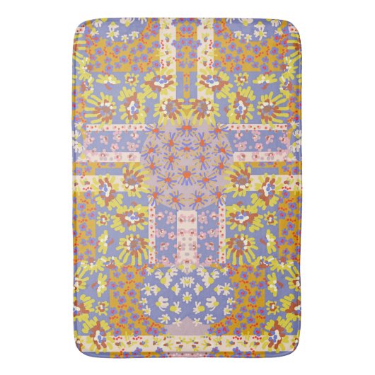 Modern Patchwork Daisy Flowers op Periwinkle Badmat (Voorkant Verticaal)