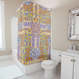 Modern Patchwork Daisy Flowers op Periwinkle Douchegordijn