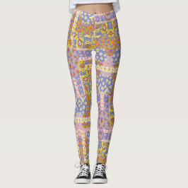 Modern Patchwork Daisy Flowers op Periwinkle Leggings