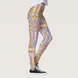 Modern Patchwork Daisy Flowers op Periwinkle Leggings