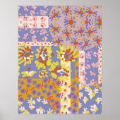 Modern Patchwork Daisy Flowers op Periwinkle Poster (Voorkant)
