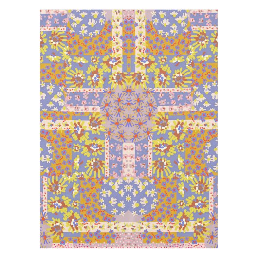Modern Patchwork Daisy Flowers op Periwinkle Tafelkleed (Voorkant)