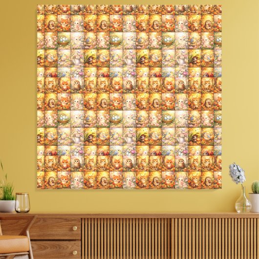 Modern Patchwork Pattern Collage Canvas Afdruk (Insitu (Woonkamer))