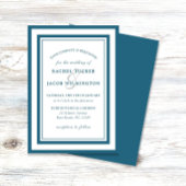 Modern Patina Blue & White Border Simple Wedding Kaart