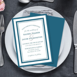 Modern Patina Blue & White Border Simple Wedding Kaart