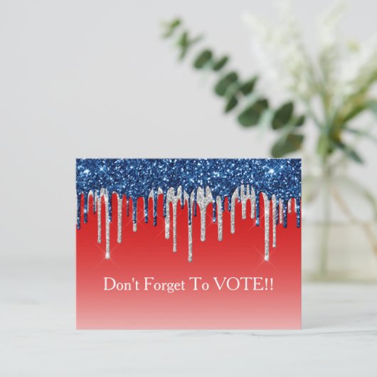 Modern Patriotic Glitter Drip Vote Reminder Briefkaart (Staand voorkant)