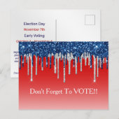 Modern Patriotic Glitter Drip Vote Reminder Briefkaart (Voorkant / Achterkant)