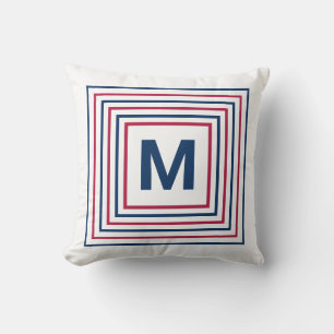Modern Patriotic Red White en Blue Monogramed Kussen