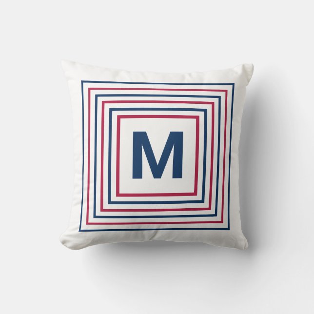 Modern Patriotic Red White en Blue Monogramed Kussen (Voorkant)