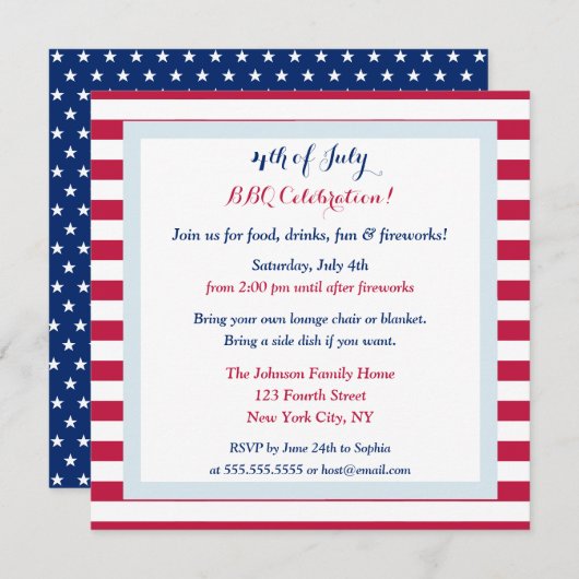 Modern Patriottisch 4 juli Zomerbarbecuefeest Kaart (Voorkant / Achterkant)