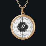 Modern Patroon en Monogram Goud Vergulden Ketting<br><div class="desc">Geometrisch patroon. Zwart-wit.  Monogram. Modern,  Elegant.</div>