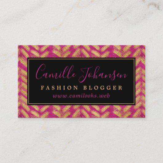 Modern Patroon Hot Pink & Gold Professional Visitekaartje (Voorkant)