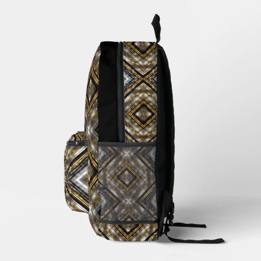 Modern patroon in zilver, goud en zwart, monogram bedrukte rugzak (Rechts)