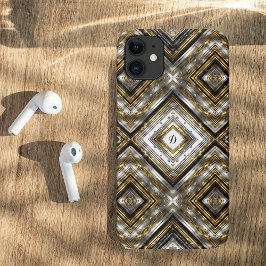 Modern patroon in zilver, goud en zwart, monogram Case-Mate iPhone case