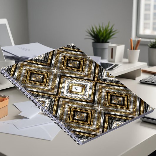 Modern patroon in zilver, goud en zwart, monogram notitieboek