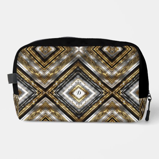 Modern patroon in zilver, goud en zwart, monogram toilettasje (Voorkant)