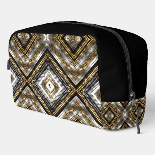 Modern patroon in zilver, goud en zwart, monogram toilettasje (Rechterhoek)