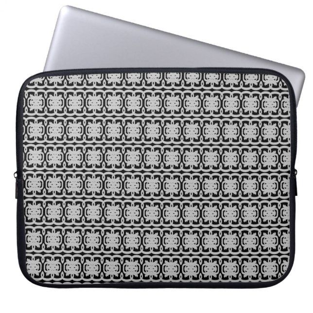 Modern patroon in zwart-wit en zilver grijs laptop sleeve (Voorkant)