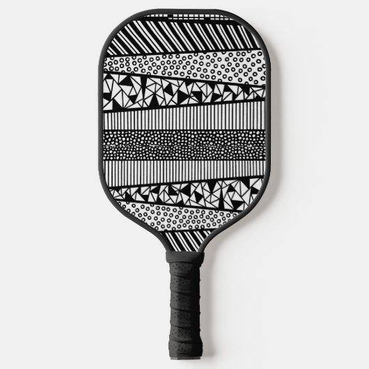 Modern patroon in zwart-wit, personaliseerbaar pickleball paddle (Voorkant)