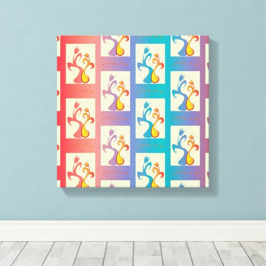 Modern patroon met rode, paarse en blauwe Tulp Canvas Afdruk (Insitu (Houten vloer))