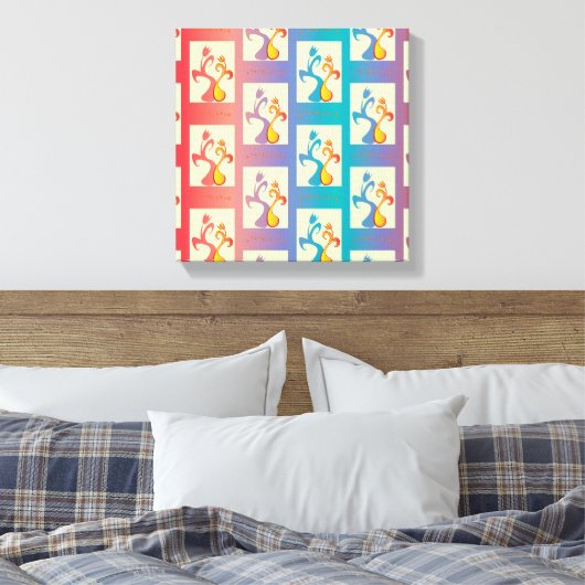 Modern patroon met rode, paarse en blauwe Tulp Canvas Afdruk (Insitu (Slaapkamer))