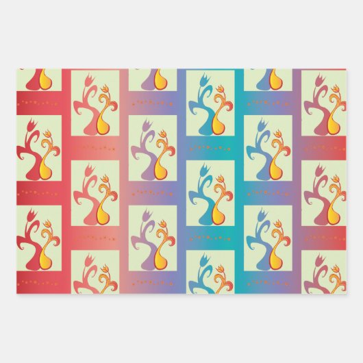 Modern patroon met rode, paarse en blauwe Tulp Inpakpapier Vel (Voorkant 3)