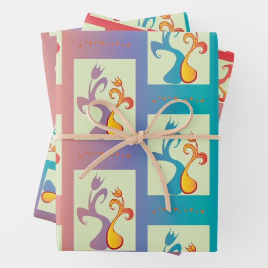 Modern patroon met rode, paarse en blauwe Tulp Inpakpapier Vel (In situ)