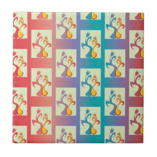 Modern patroon met rode, paarse en blauwe Tulp Tegeltje