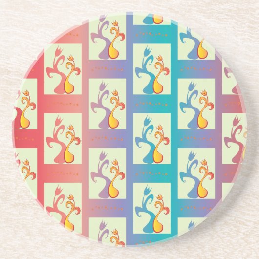 Modern patroon met rode, paarse en blauwe Tulp Zandsteen Onderzetter (Voorkant)