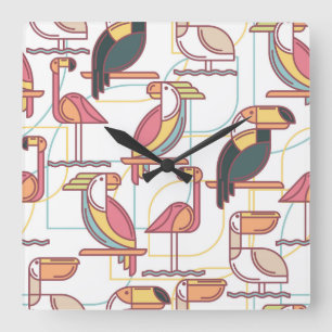 Modern patroon met tropische vogels vierkante klok