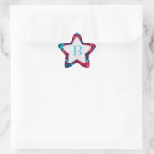 Modern Patroon Monogram Blauwe Rode Ster Sticker (Tas)