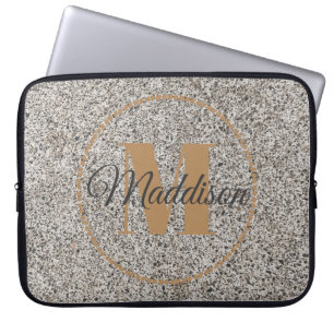 Modern Patroon Monogram Jouw naam Concrete Gold Laptop Sleeve