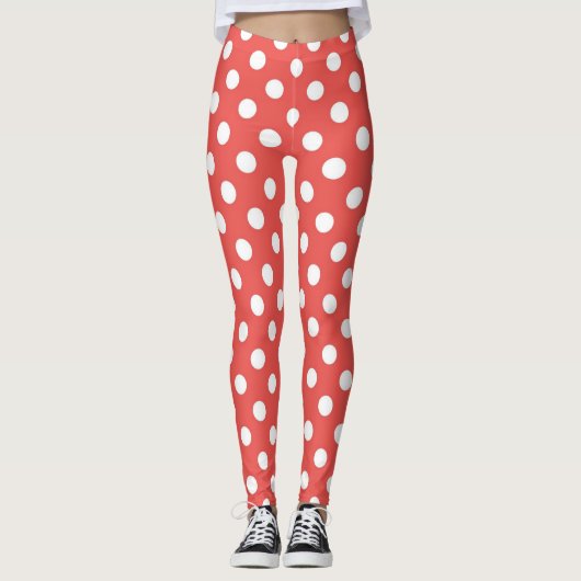 Modern patroon rode en witte vlekken leggings (Voorkant)