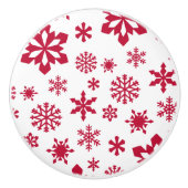 Modern patroon van rode en witte sneeuwvlokken keramische knop (Voorkant)