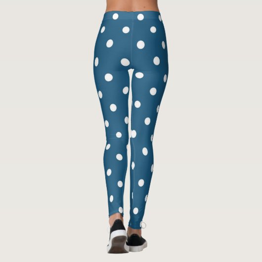 Modern patroon van witte en blauwe stippen leggings (Achterkant)