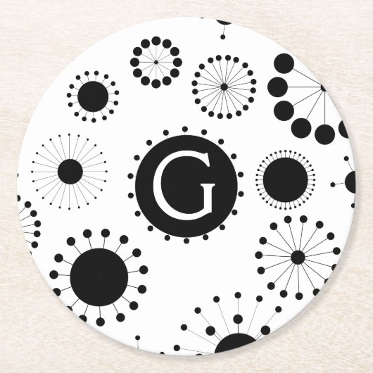 Modern patroon van zwarte en witte cirkels ronde kartonnen onderzetter (Voorkant)