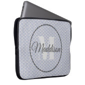 Modern patroonmonogram Jouw naam Blue personaliser Laptop Sleeve (Voorkant Rechts)