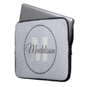 Modern patroonmonogram Jouw naam Blue personaliser Laptop Sleeve (Voorkant Links)