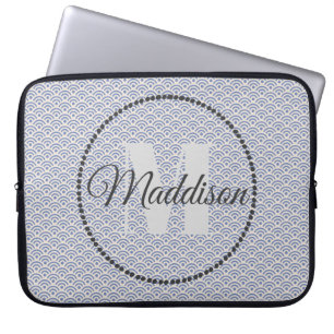 Modern patroonmonogram Jouw naam Blue personaliser Laptop Sleeve
