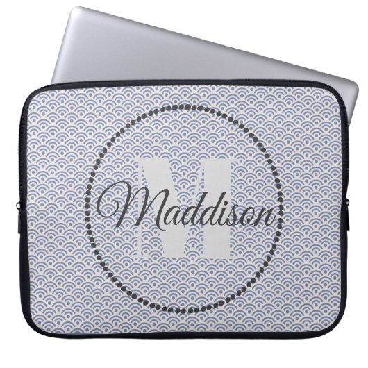 Modern patroonmonogram Jouw naam Blue personaliser Laptop Sleeve (Voorkant)