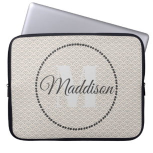 Modern patroonmonogram Jouw naam grijs personalise Laptop Sleeve