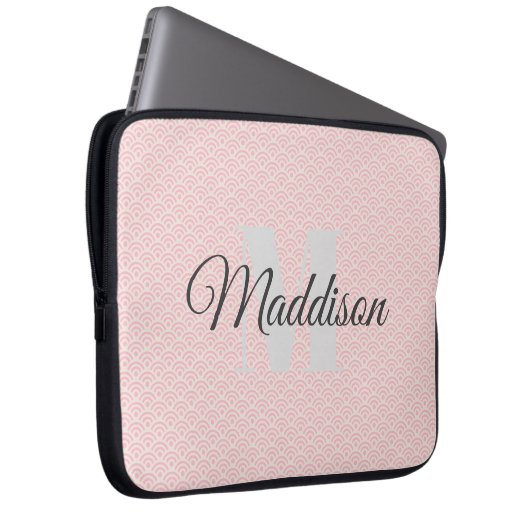 Modern patroonmonogram Jouw naam Roze personaliser Laptop Sleeve (Voorkant Rechts)