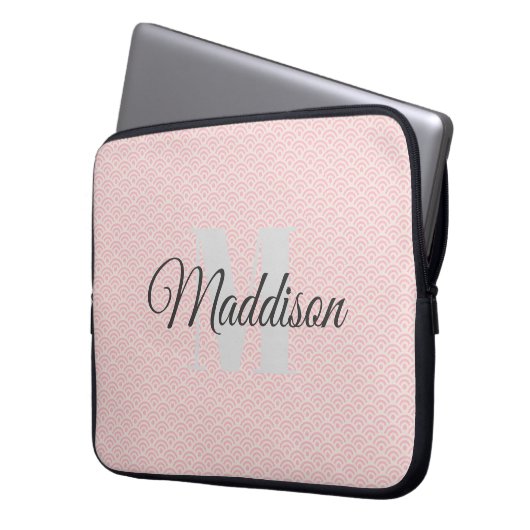 Modern patroonmonogram Jouw naam Roze personaliser Laptop Sleeve (Voorkant Links)