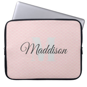 Modern patroonmonogram Jouw naam Roze personaliser Laptop Sleeve