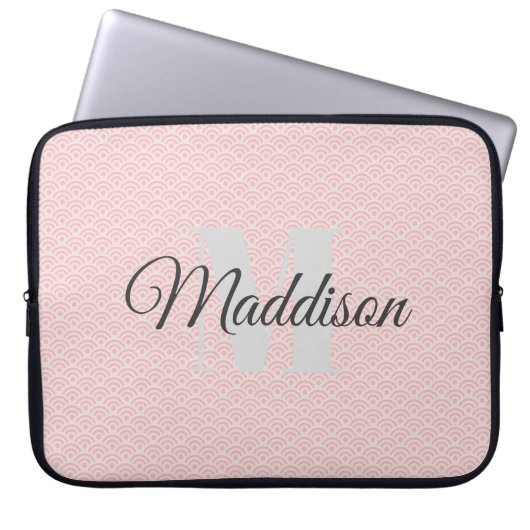 Modern patroonmonogram Jouw naam Roze personaliser Laptop Sleeve (Voorkant)