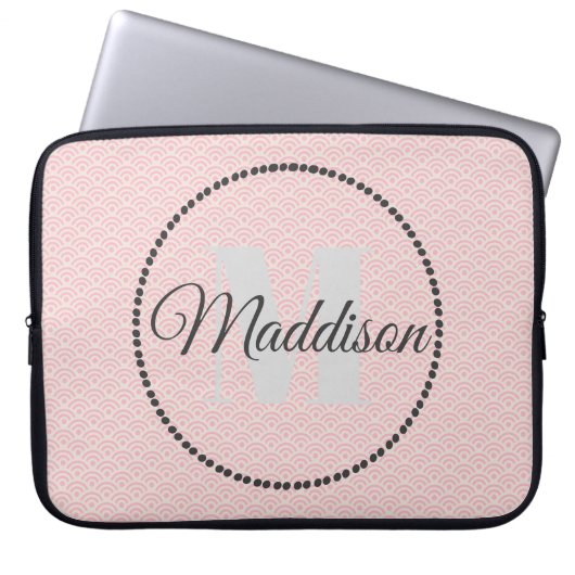 Modern patroonmonogram Jouw naam Roze personaliser Laptop Sleeve (Voorkant)