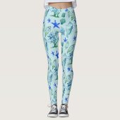 Modern patroonstrand Seashell Shell Coral Starfish Leggings (Voorkant)