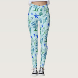 Modern patroonstrand Seashell Shell Coral Starfish Leggings